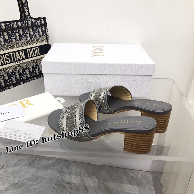 Dior老花刺繡系列涼拖 2022升級款DIOR早春新款提花刺繡鑲鑽高跟拖鞋 dx3649